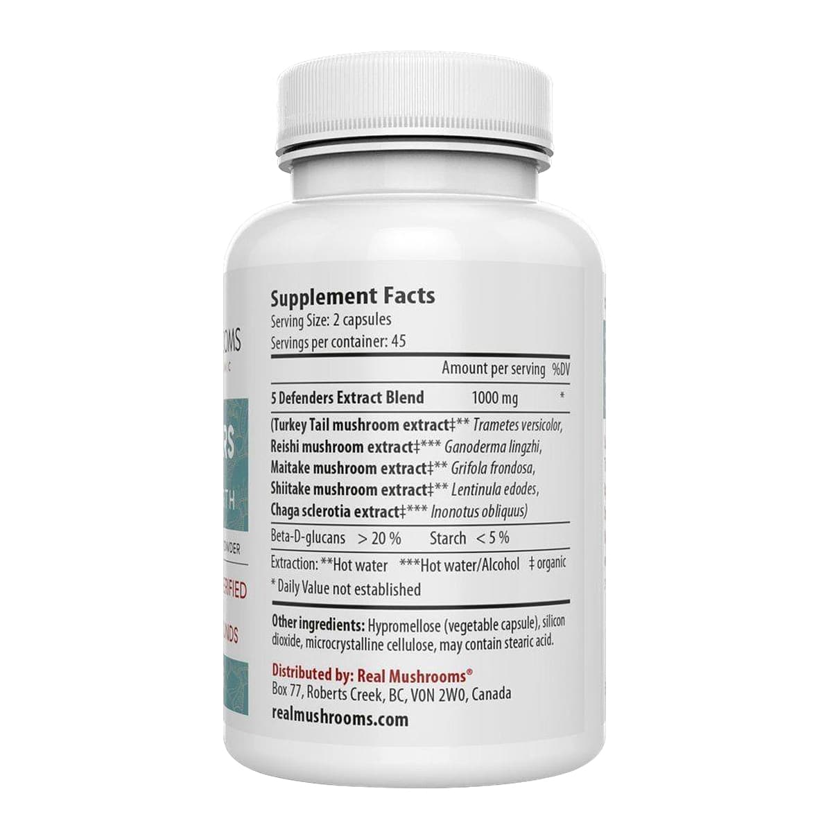 Image of 5 Defenders mushroom capsules by Real Mushrooms