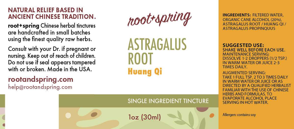 label of Astralagus Root Huang Qi Tincture by root+spring