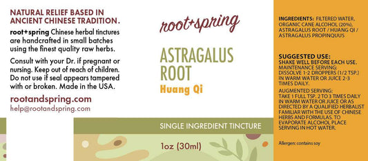 label of Astralagus Root Huang Qi Tincture by root+spring