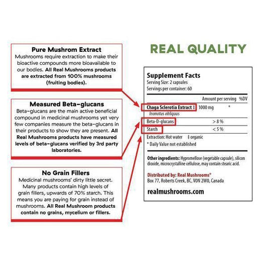 label of Organic Siberian Chaga Extract Capsules