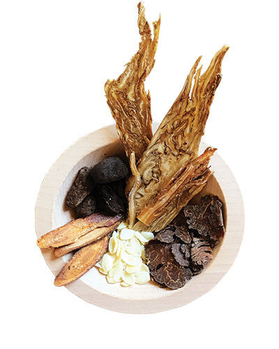 Image of ingredients for root + spring's Chinse herbal broth and soup mix for postpartum recovery, or Zio Yue Zi.