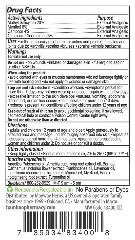 drug facts of Relief & Recovery Pain Relieving Rub - by Bamboo Pharmacy