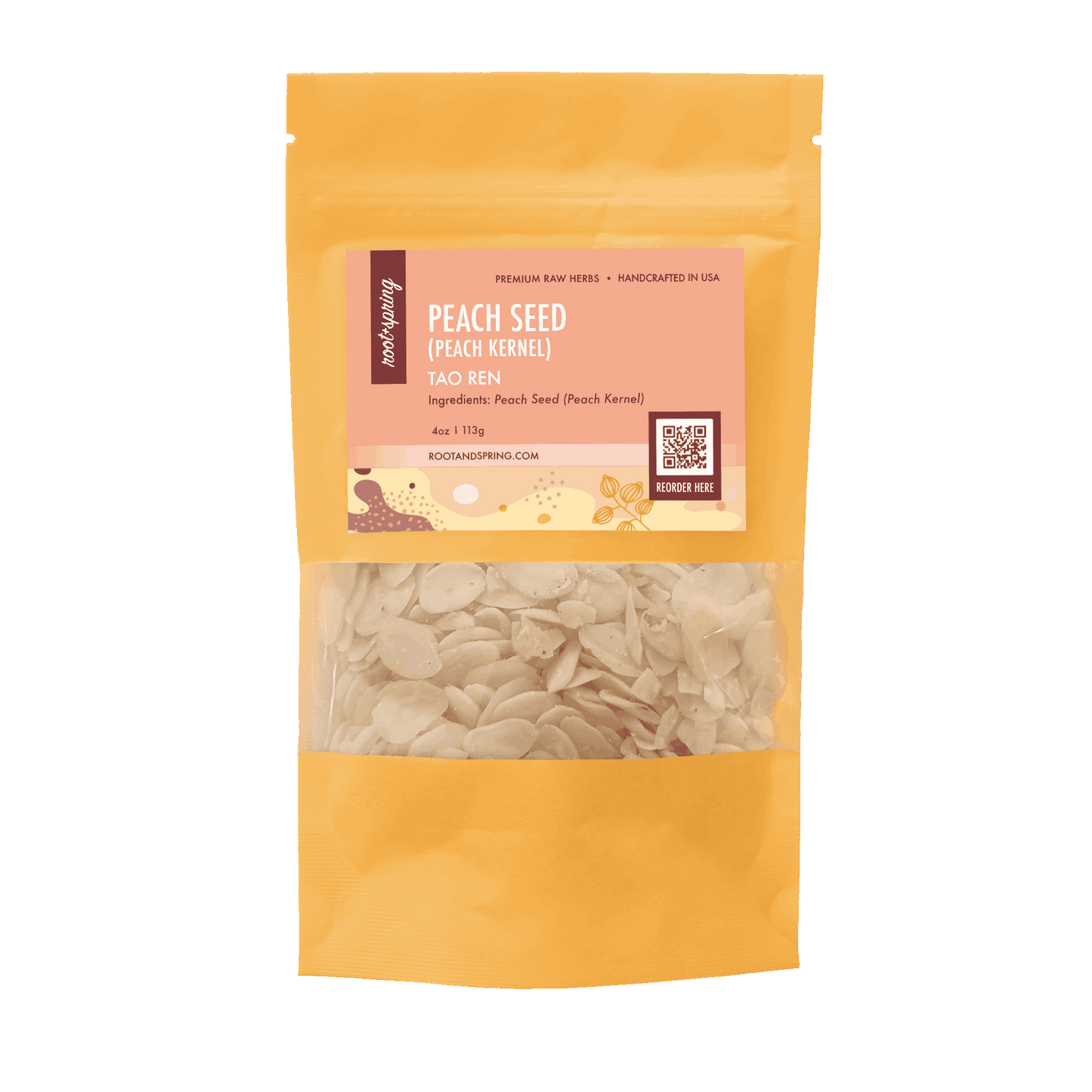 Image for root + spring's premium raw herb peach seed (peach kernel) or tao ren.