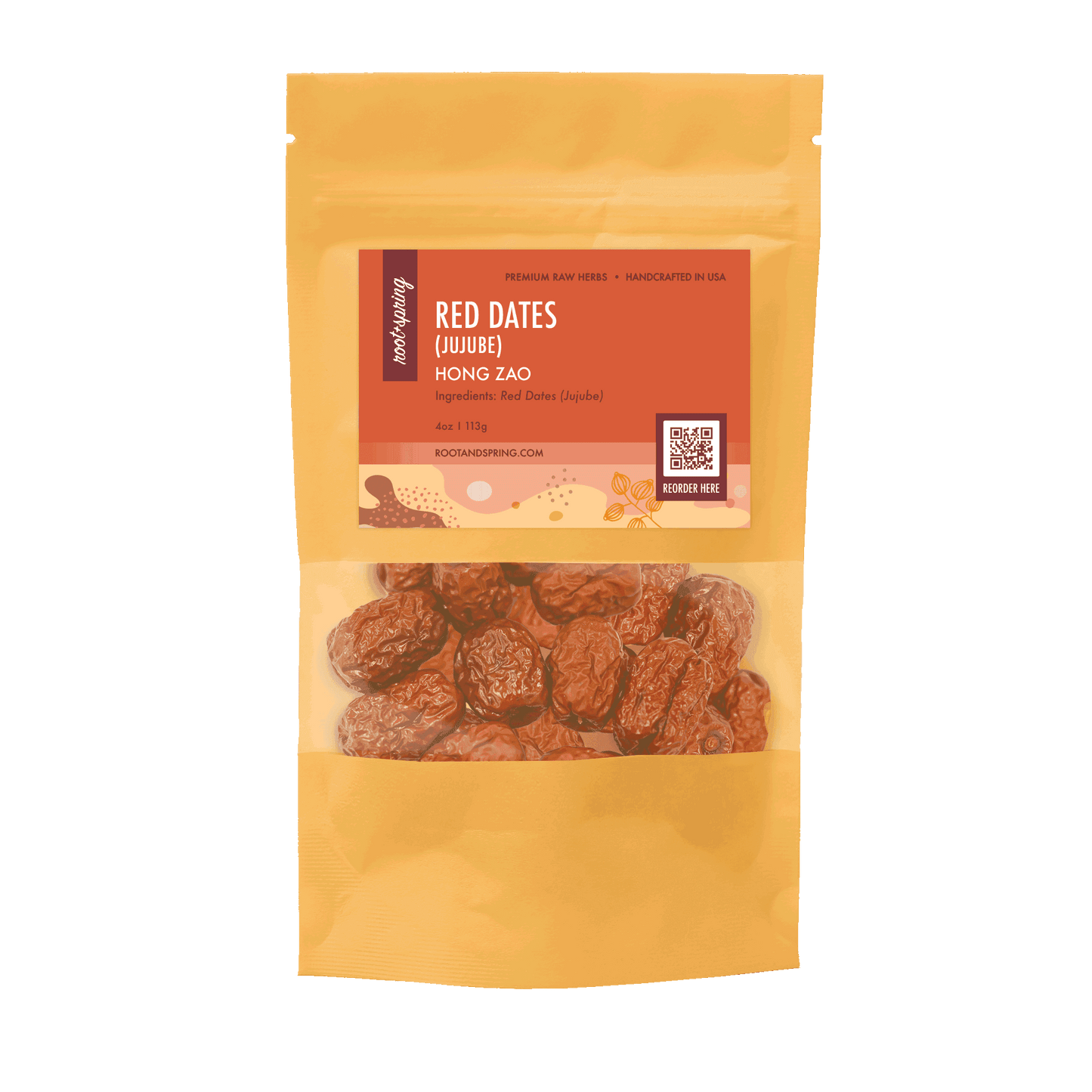 Image for root + spring's premium raw herb red dates (jujube) or hong zao.