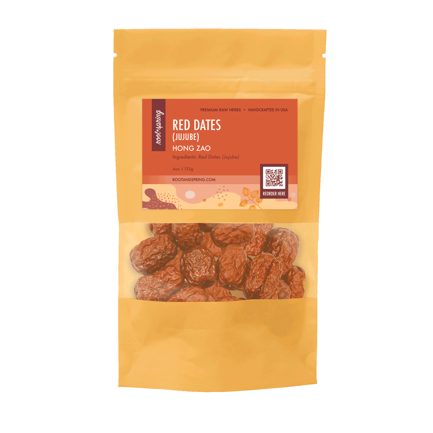 Image for root + spring's premium raw herb red dates (jujube) or hong zao.