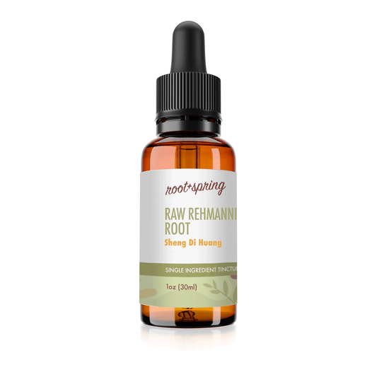 1 oz glass bottle of Raw Rehmannia Root, or Sheng Di Huang, herbal tincture by root + spring.