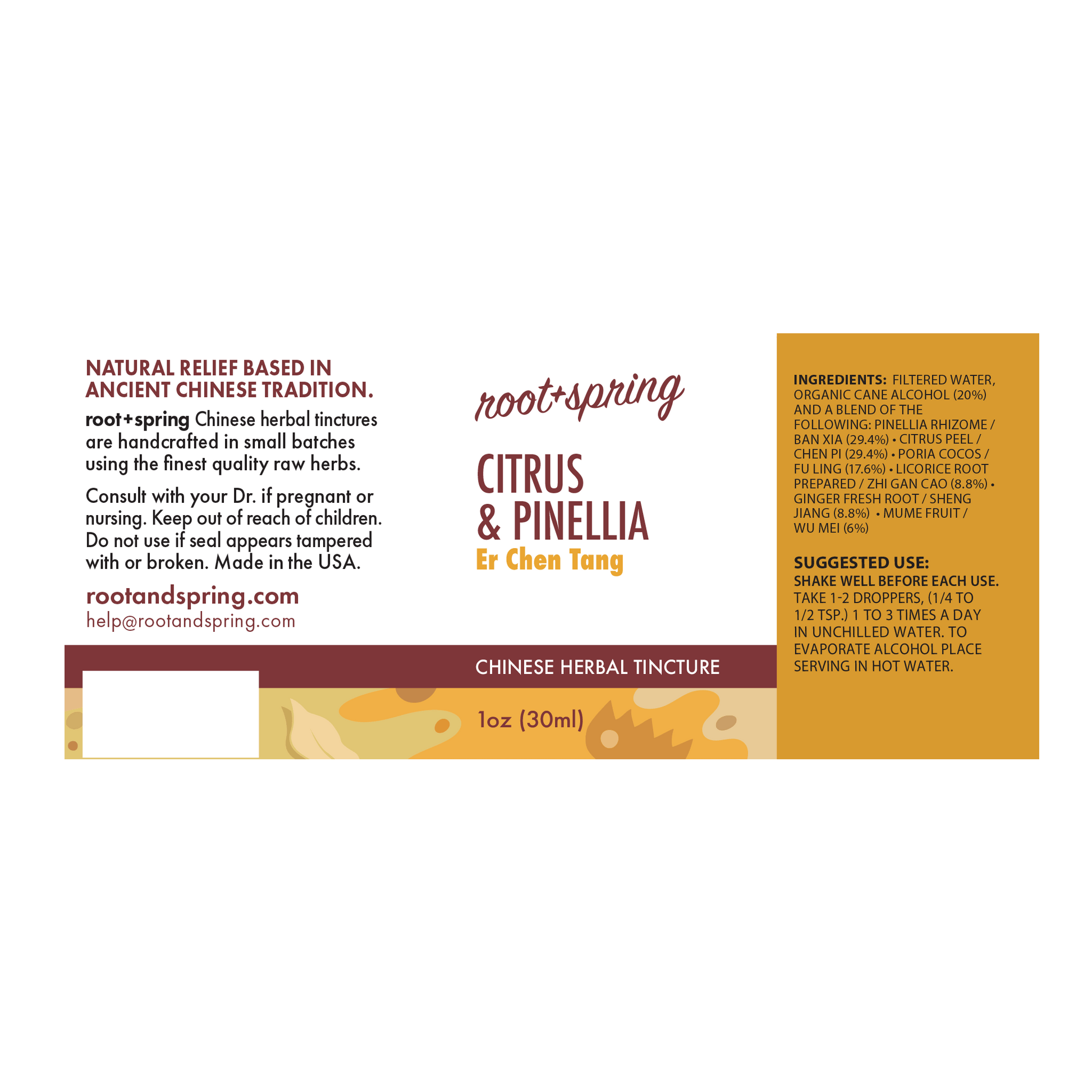 image of the label of Citrus & Pinellia (Er Chen Tang) Herbal Tincture by root+spring