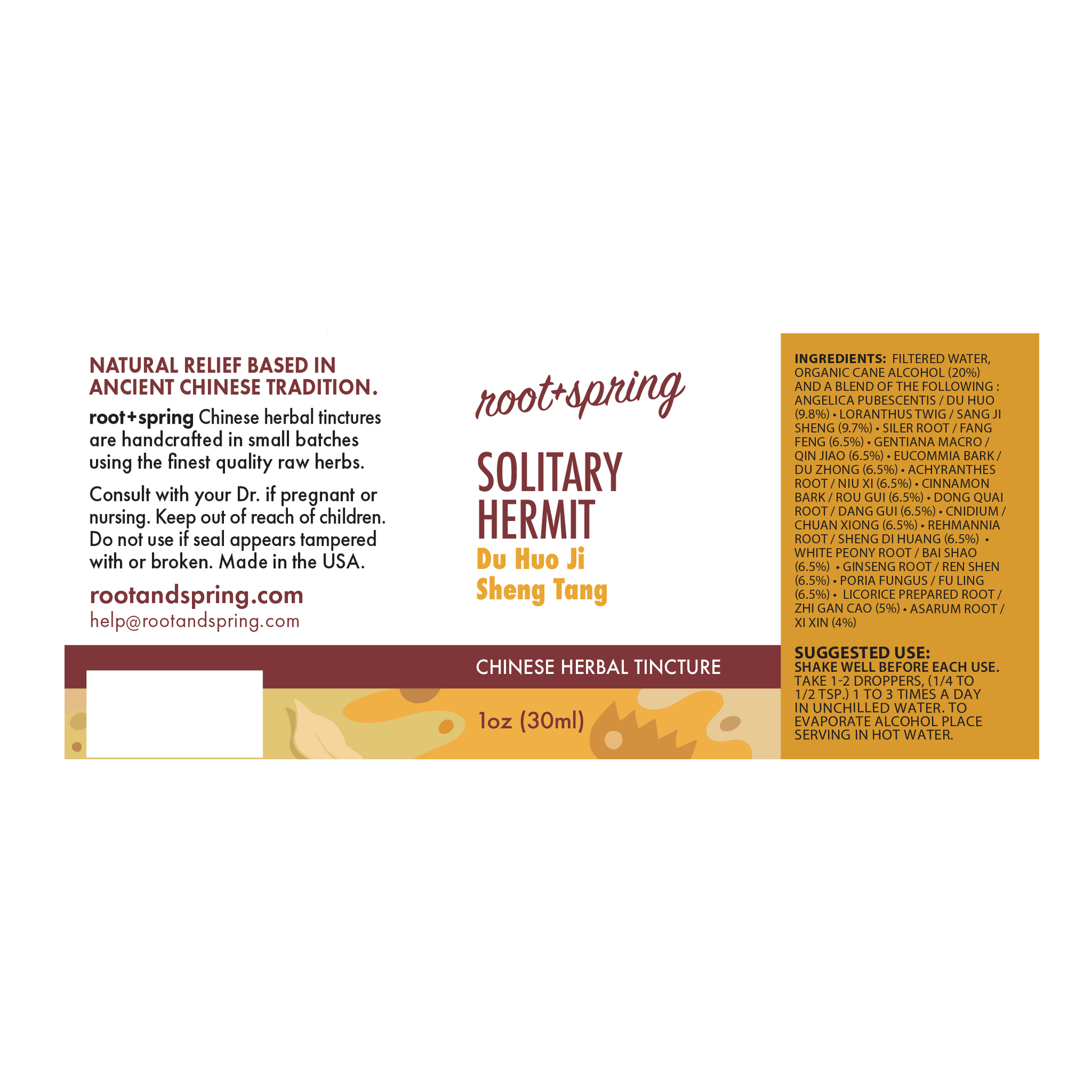 label of Solitary Hermit (Du Huo Ji Huang Tang) | Herbal Tincture