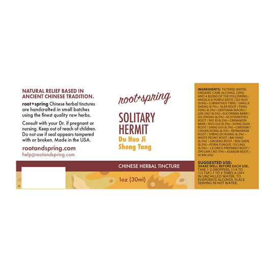 label of Solitary Hermit (Du Huo Ji Huang Tang) | Herbal Tincture