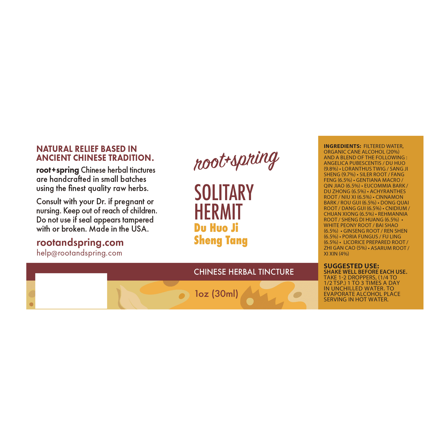 label of Solitary Hermit (Du Huo Ji Huang Tang) | Herbal Tincture