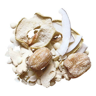 Image of ingredients for root + spring's Dried Ginger & Palm Coconut "Beat the Bloat" Chinese Herbal Tea Mix.