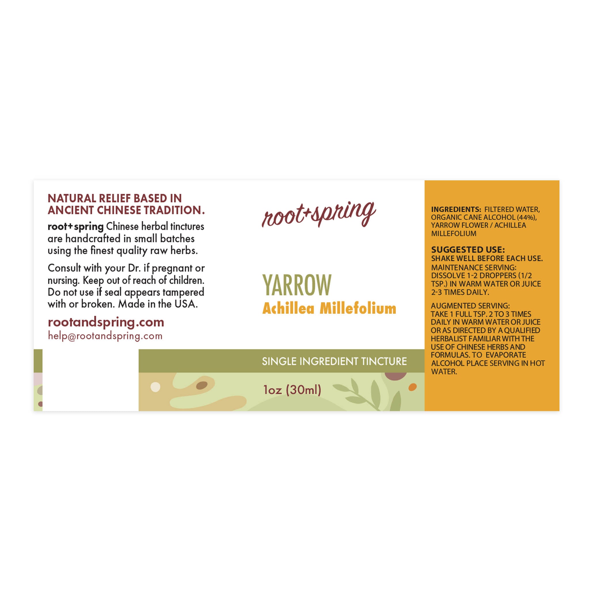 Label of Yarrow (Achillea Millefolium) - Herbal Tincture by root + spring
