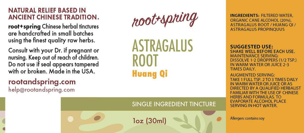 label of Astralagus Root Huang Qi Tincture by root+spring