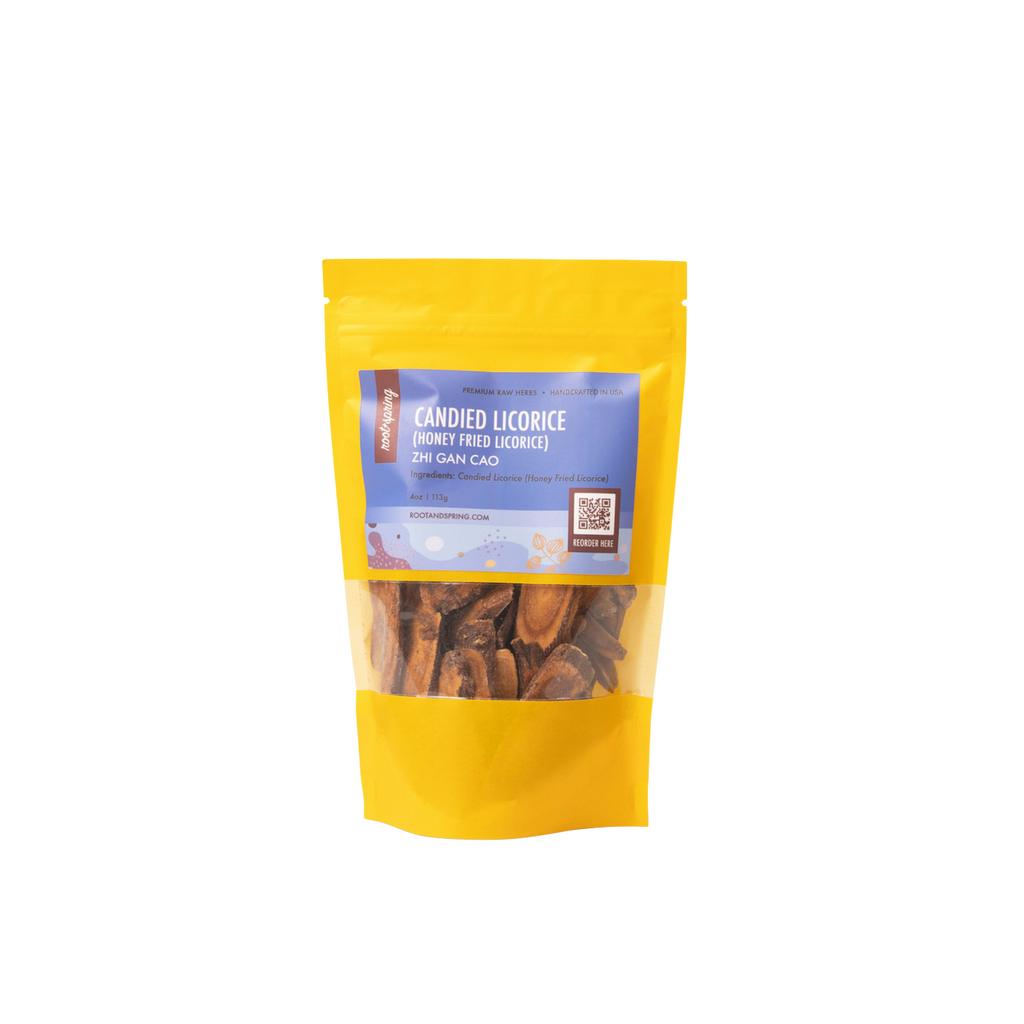 Image for root + spring's premium raw herb candied licorice (honey fried licorice) or zhi gan cao.
