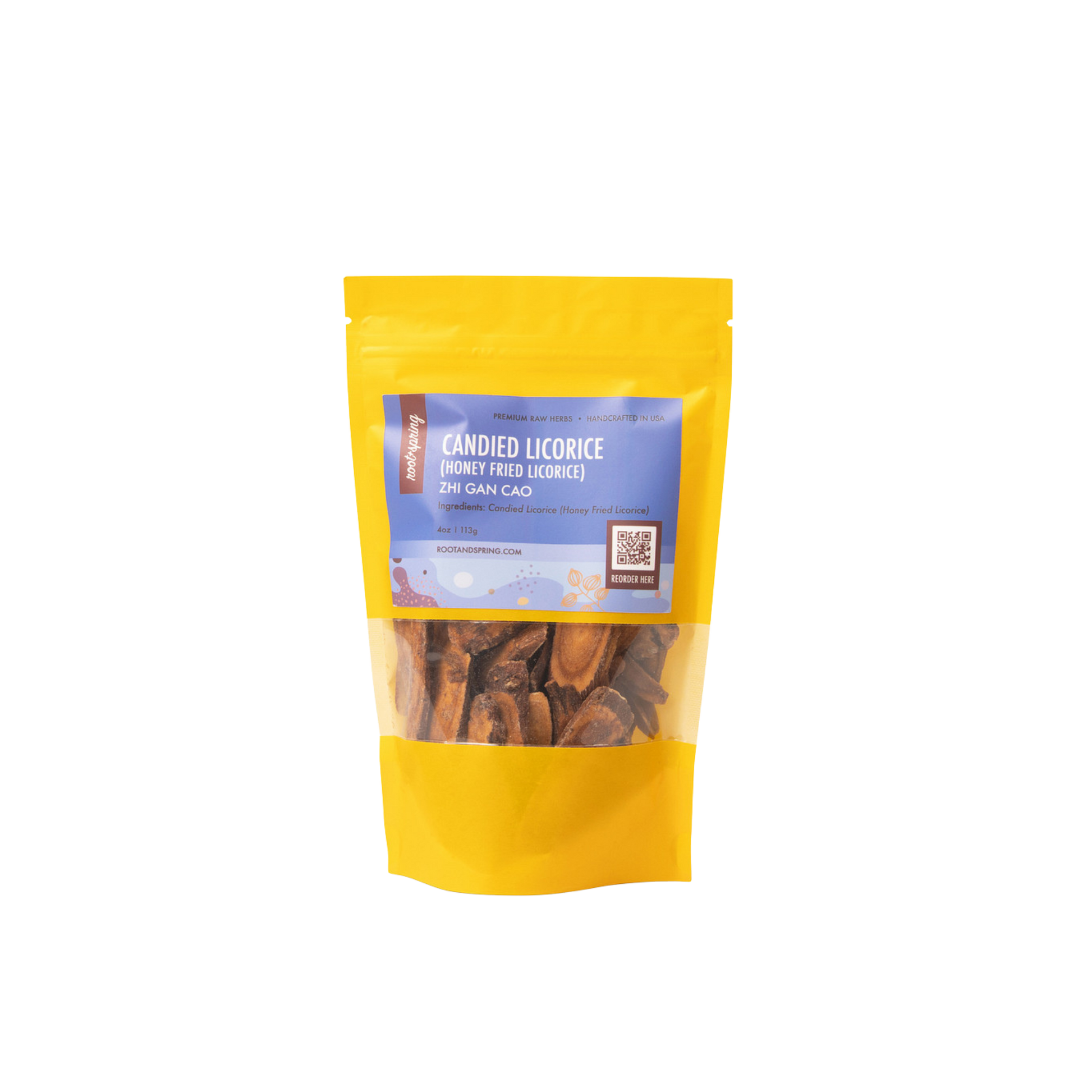 Image for root + spring's premium raw herb candied licorice (honey fried licorice) or zhi gan cao.
