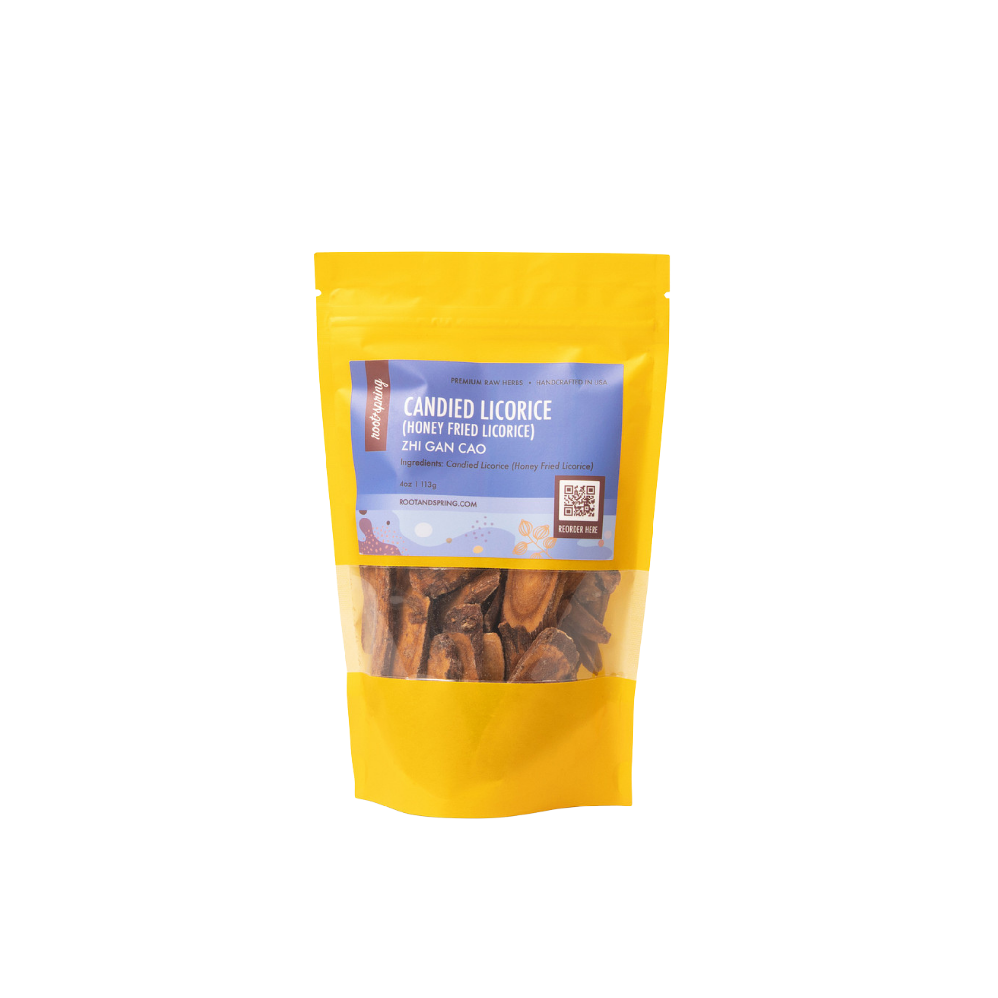 Image for root + spring's premium raw herb candied licorice (honey fried licorice) or zhi gan cao.