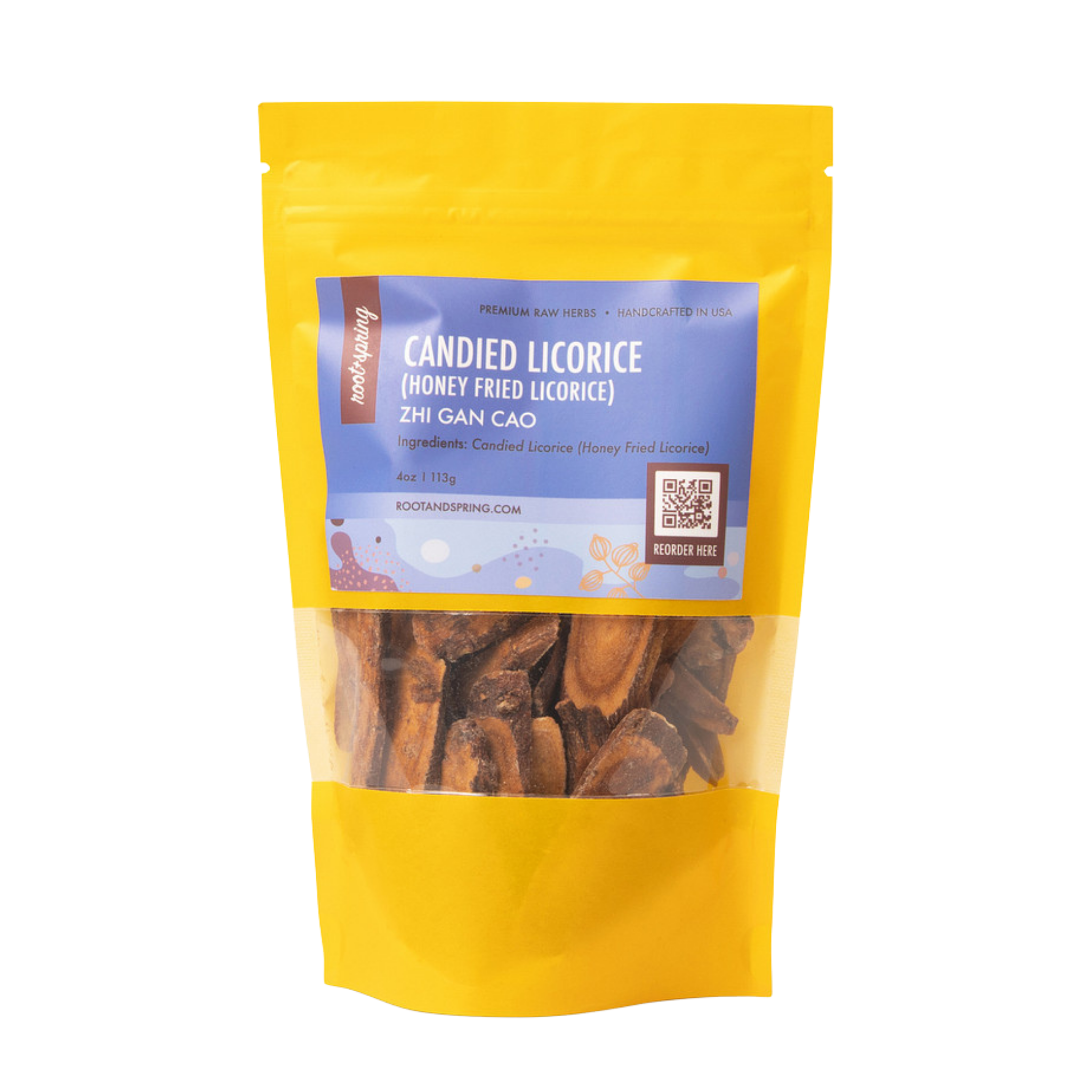 Image for root + spring's premium raw herb candied licorice (honey fried licorice) or zhi gan cao.