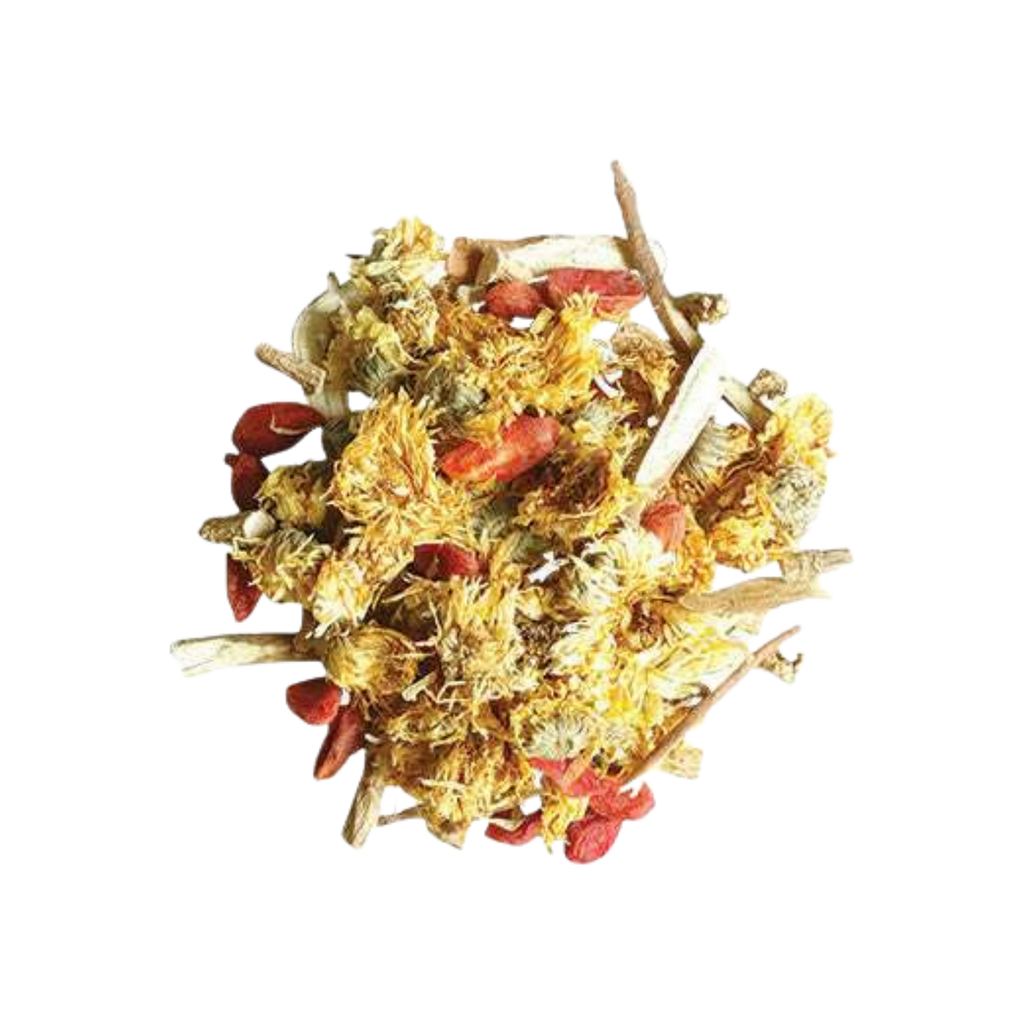 Image of ingredients for root + spring's Baby Chrysanthemum and Ginseng. rootandspring.com