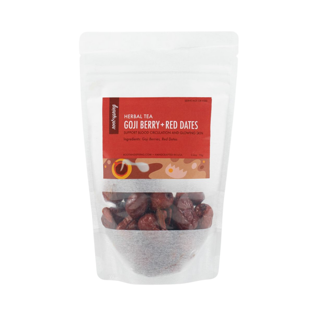 Image for packaging for root + spring's Goji Berries & Red Dates "Blood Revitalizer" Chinese Herbal Tea Mix.