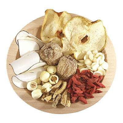 Image of ingredients for root + spring's Chinse herbal soup mix for Revitalization. 
