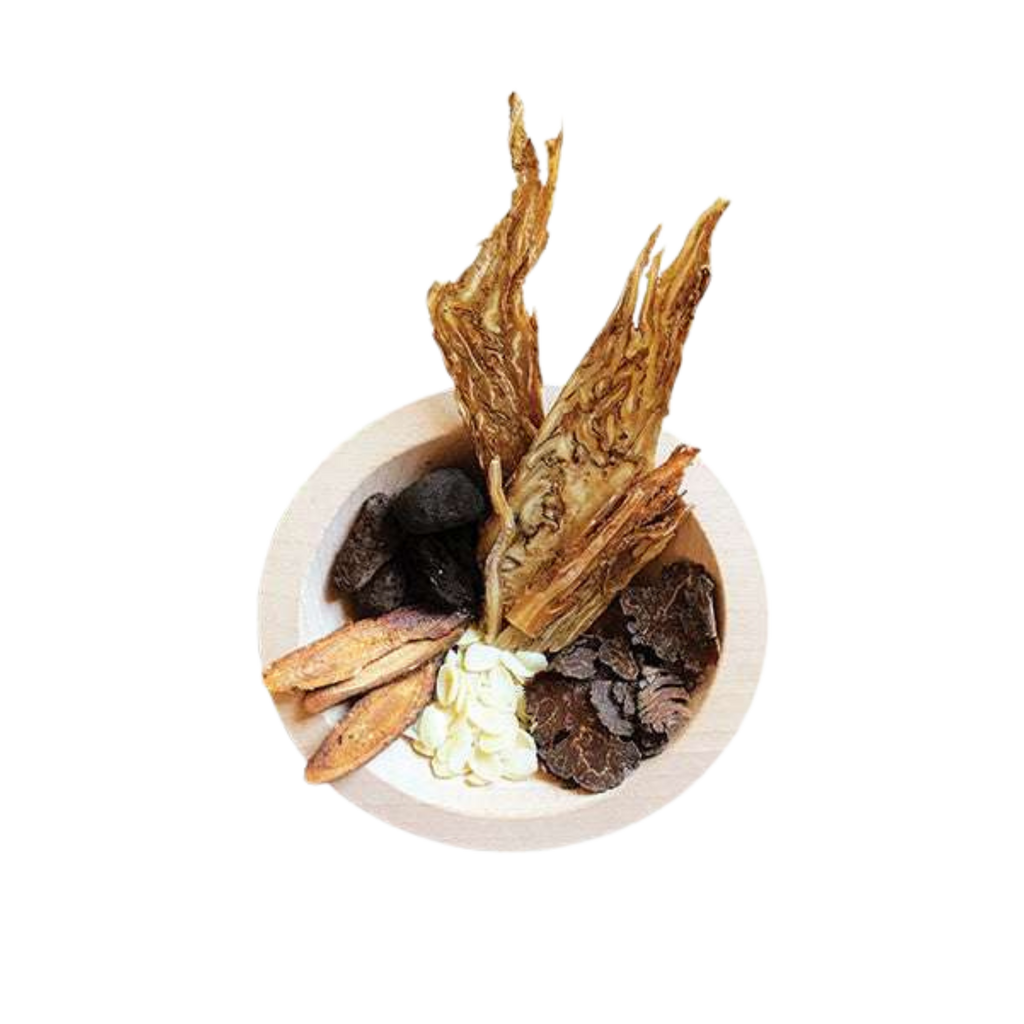 Image of ingredients for root + spring's Chinse herbal broth and soup mix for postpartum recovery, or Zio Yue Zi.