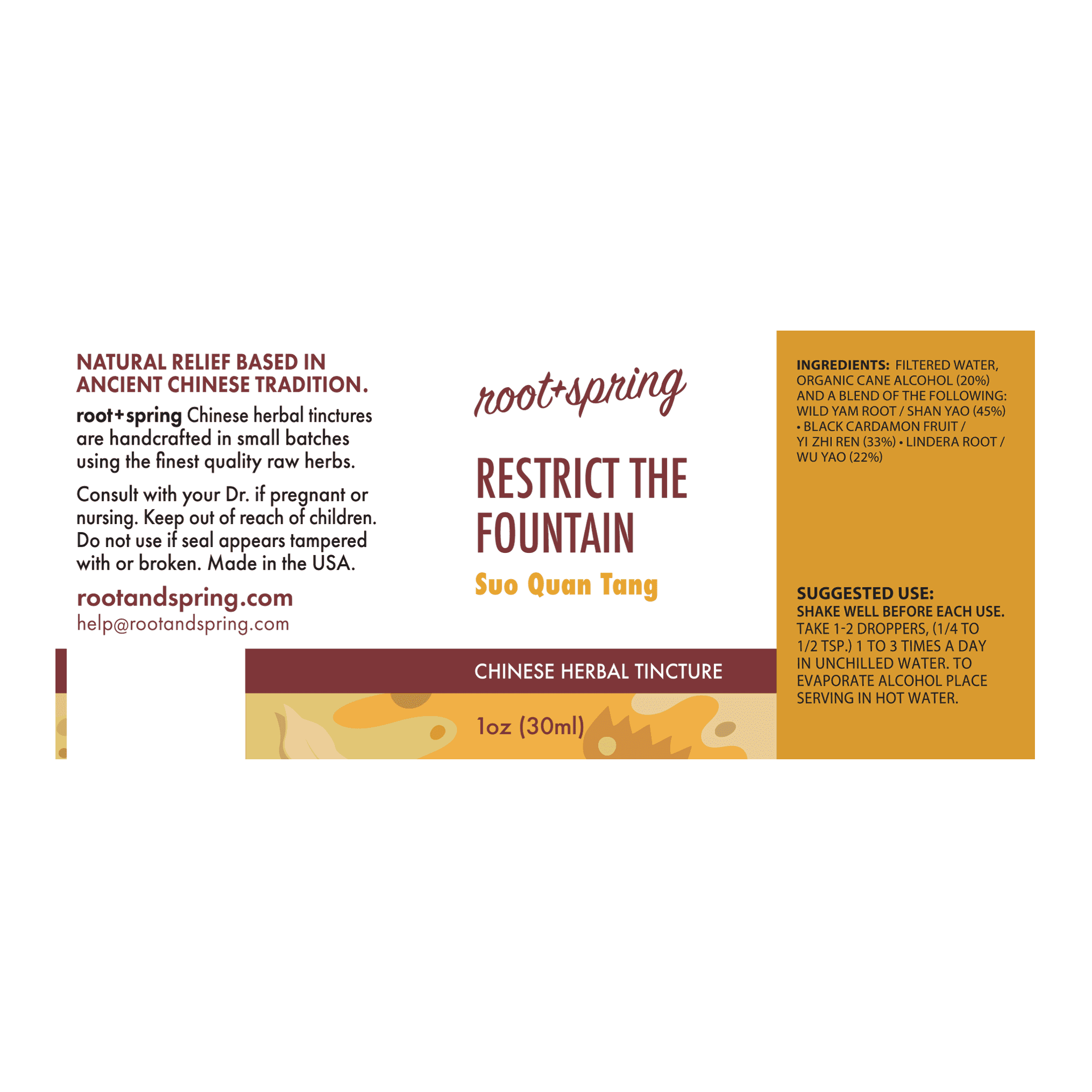 Image of a label of Restrict the Fountain or Suo Quan Tang by root + spring for urinary incontinence.