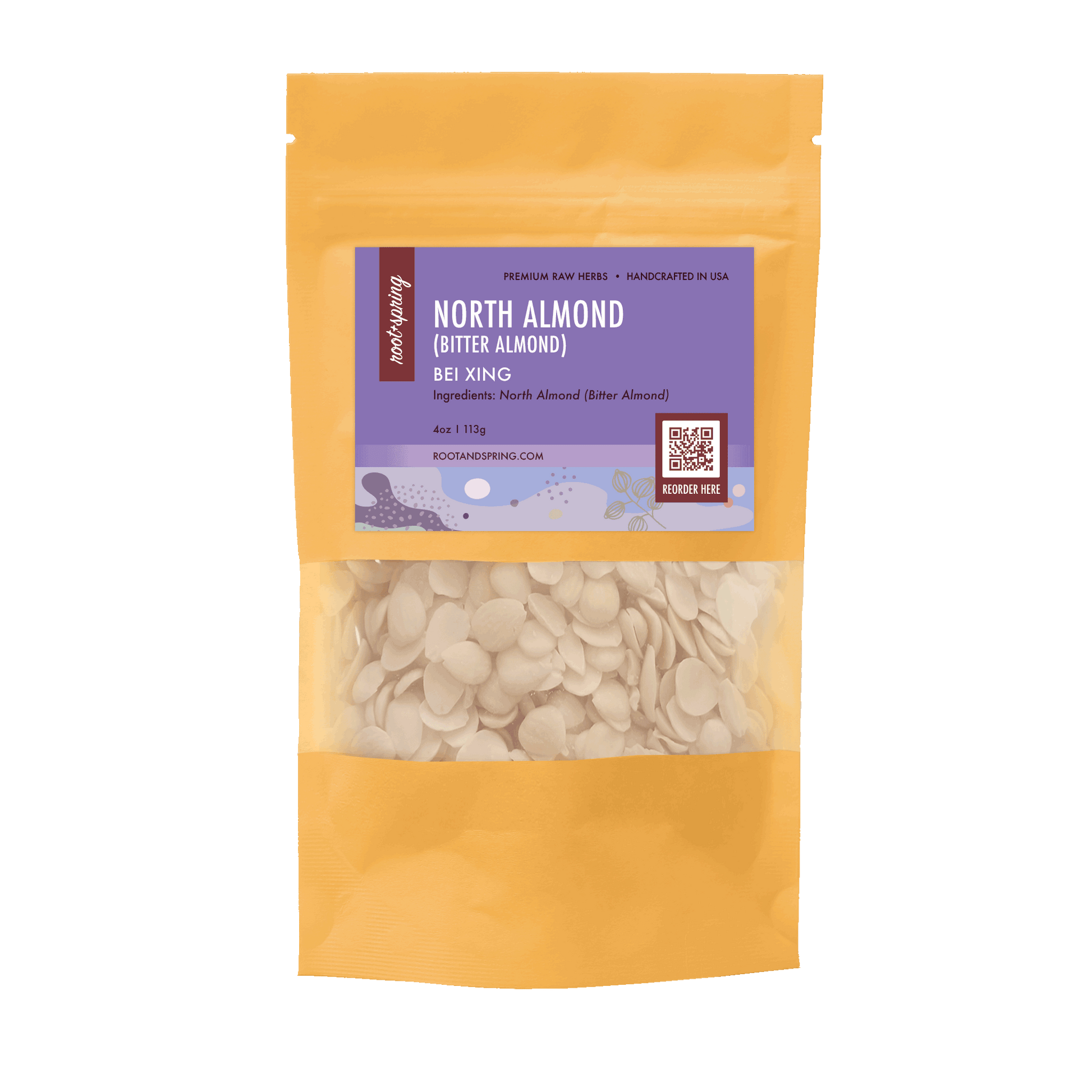 Image for root + spring's premium raw herb north almond (bitter almond) or bei xing.