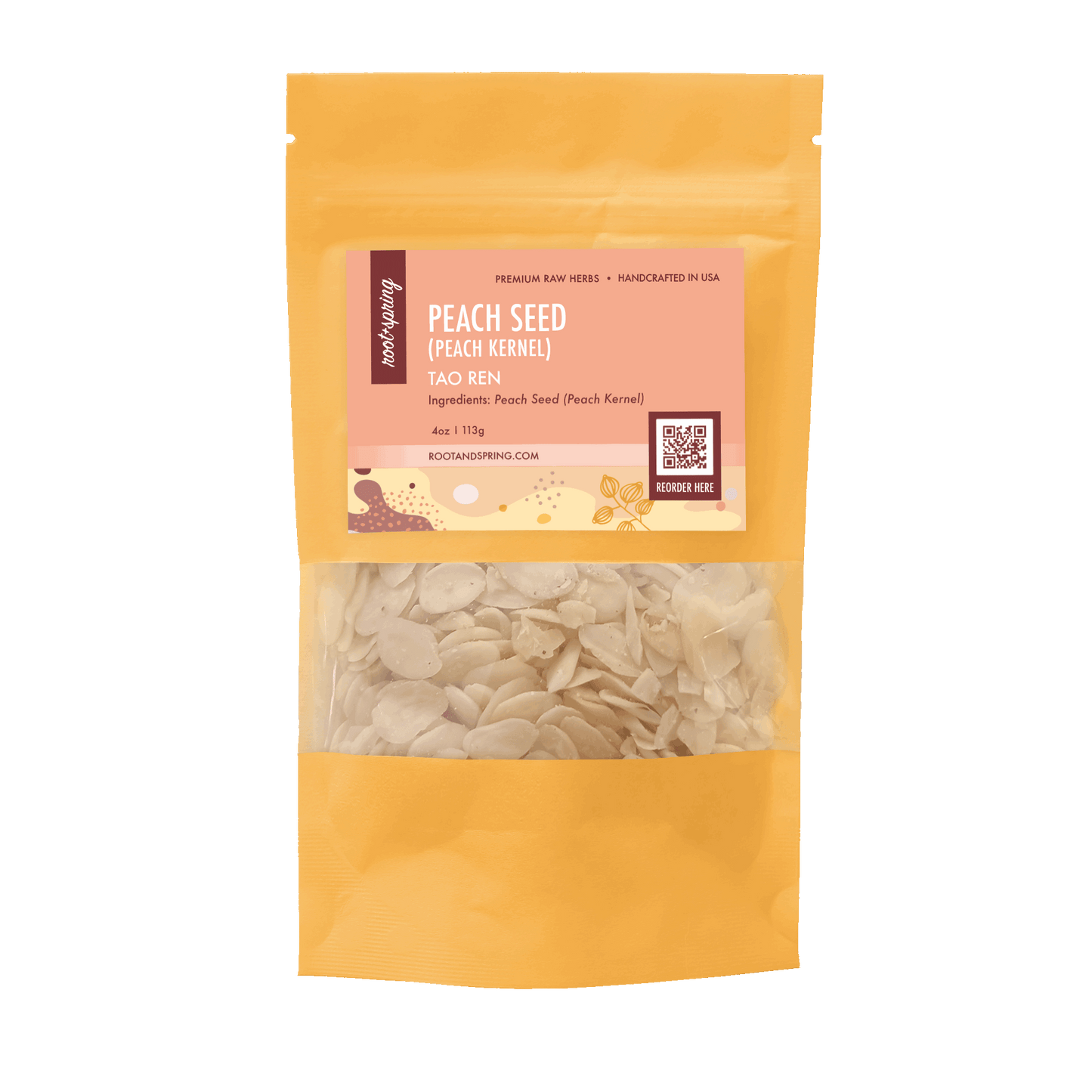 Image for root + spring's premium raw herb peach seed (peach kernel) or tao ren.