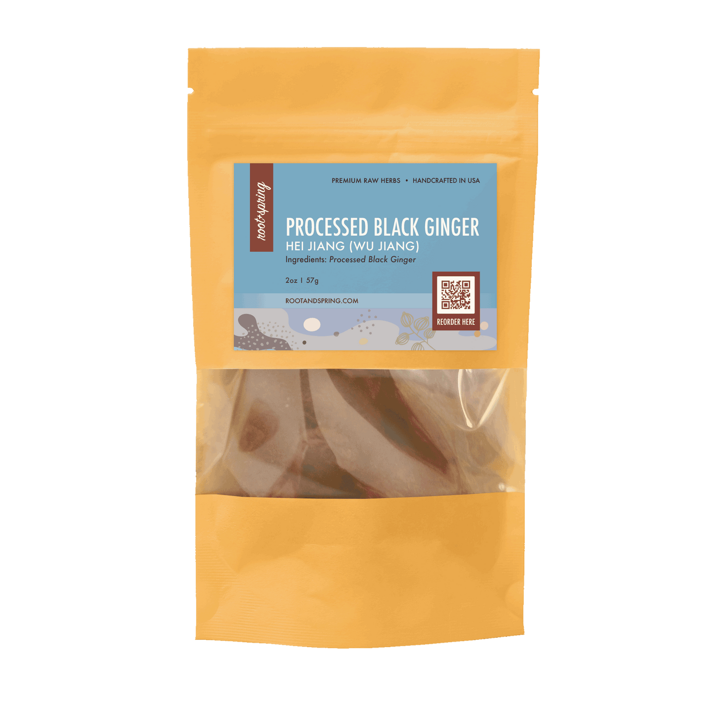 Image for root + spring's premium raw herb processed black ginger or he jiang (wu jiang).