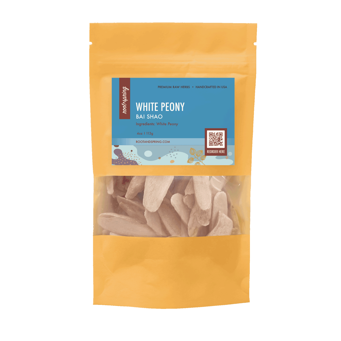 Image of root  + spring's premium raw herb white peony or bai shao.