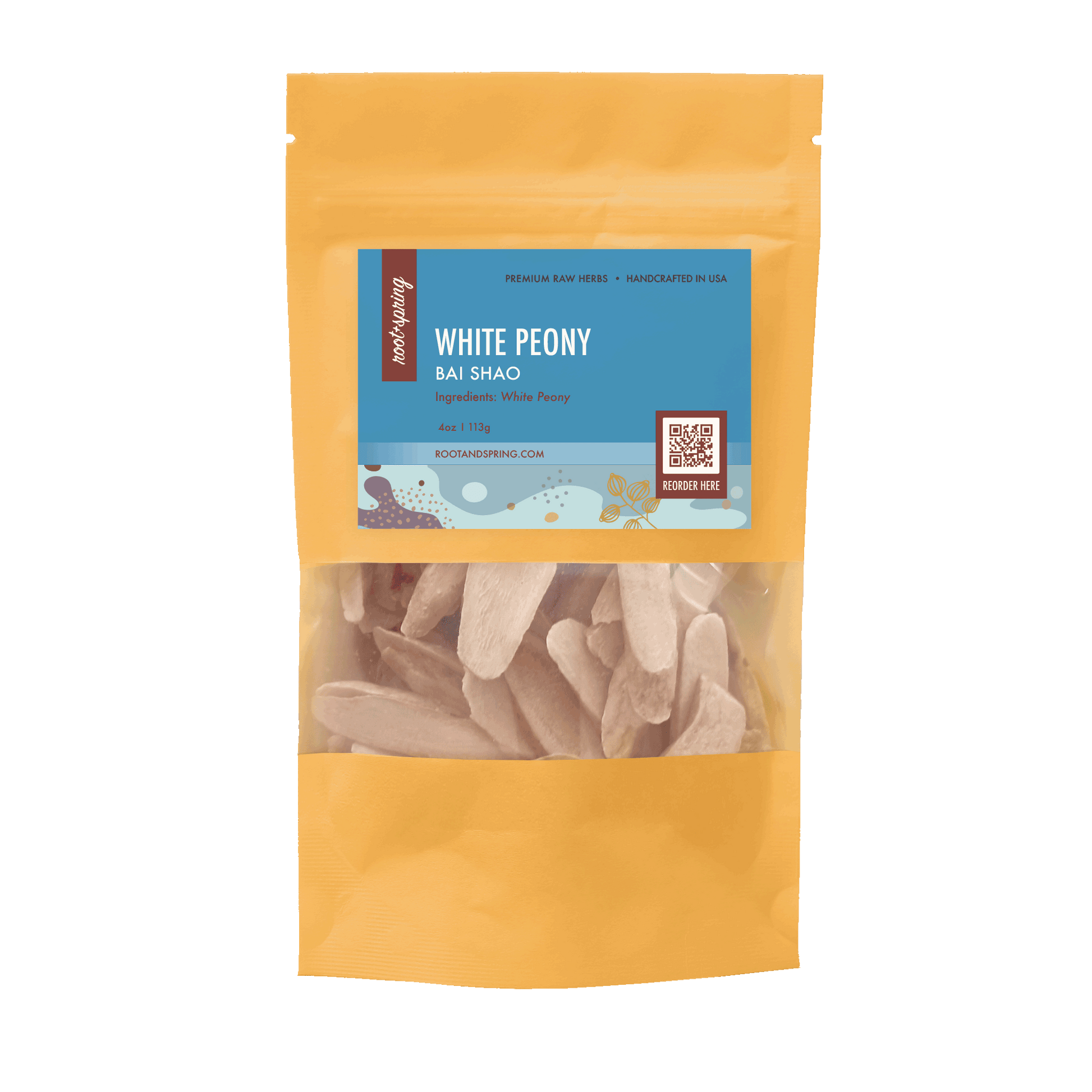 Image of root  + spring's premium raw herb white peony or bai shao.