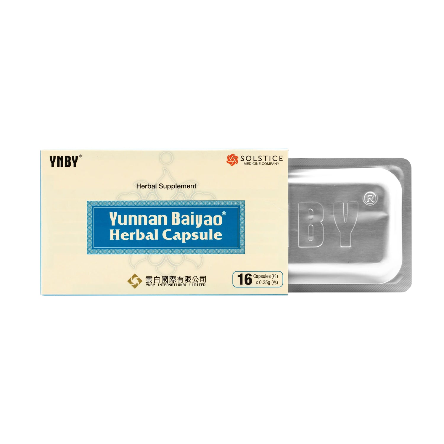 Yunnan Baijiao Herbal Capsule packaging on a white background