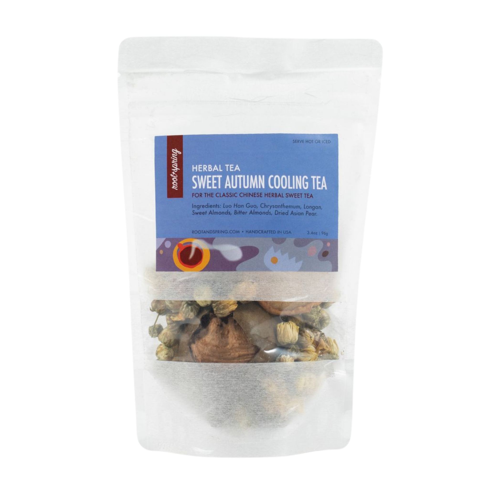 Image of packaging for root + spring's Sweet Autumn Cooling (Liang Cha) Chinese Herbal Tea Mix .