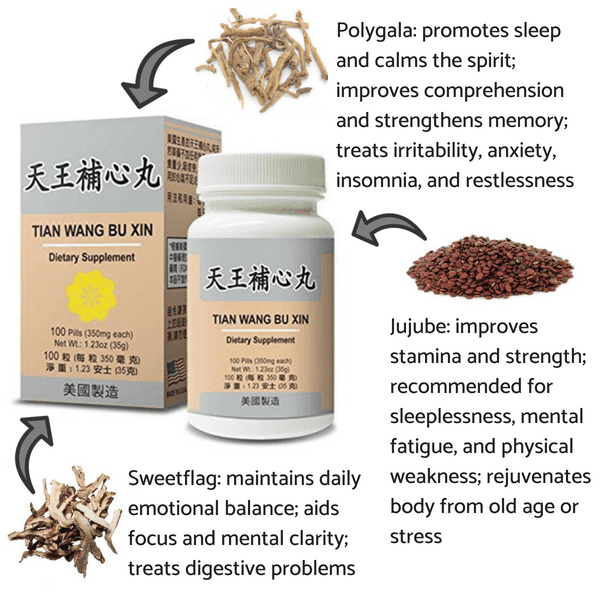 label with ingredients of Tian Wang Bu Xin Dan Insomnia Formula | by Lao Wei