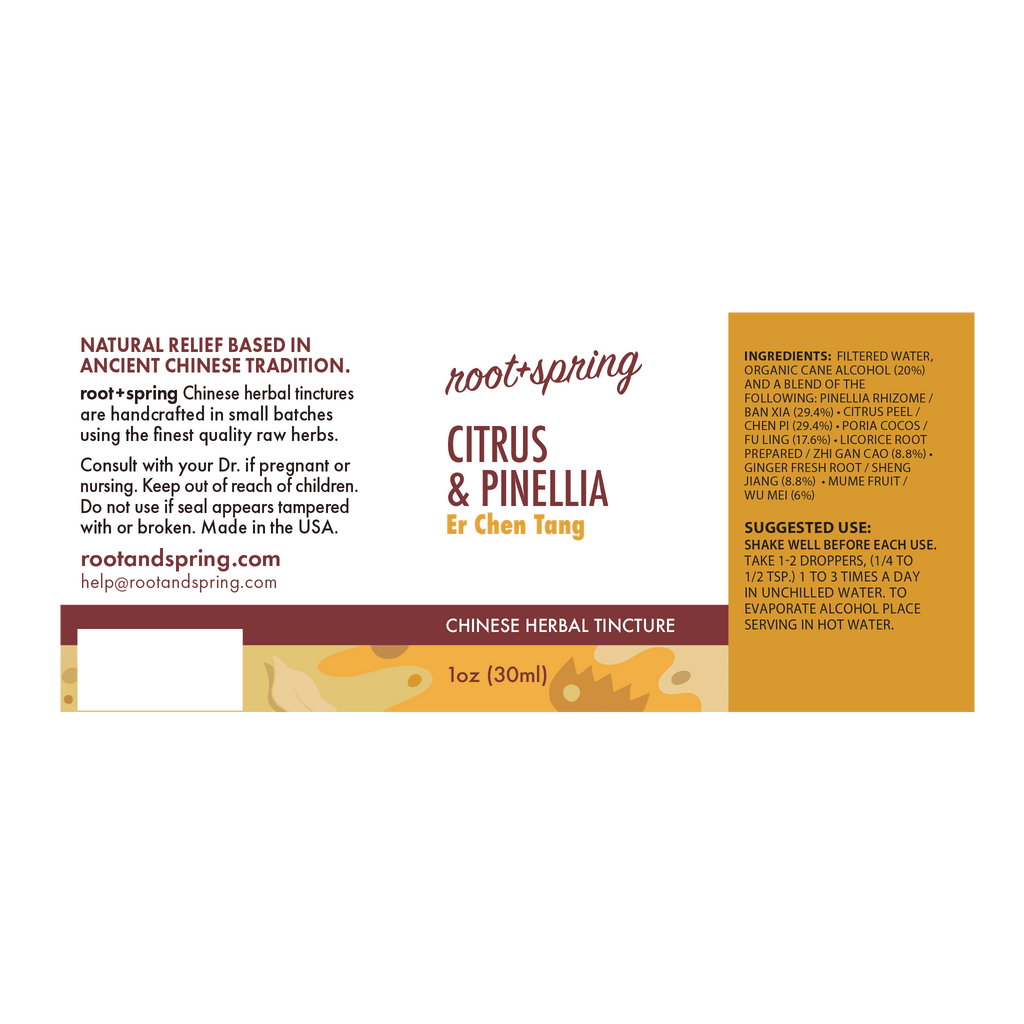 image of the label of Citrus & Pinellia (Er Chen Tang) Herbal Tincture by root+spring
