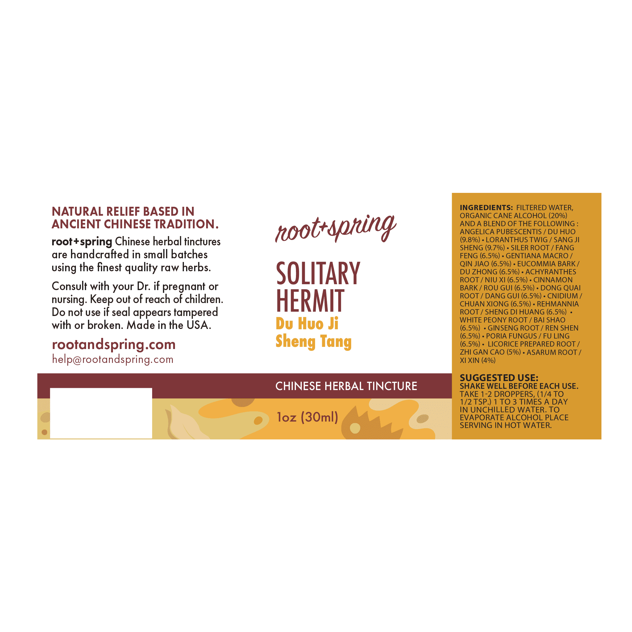 label of Solitary Hermit (Du Huo Ji Huang Tang) | Herbal Tincture