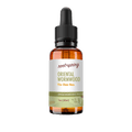 A 1 oz amber glass dropper bottle of Root+Spring Oriental Wormwood Yin Chen Hoo single ingredient tincture, featuring a black dropper cap and a white label with green and orange text, set against a plain white background.