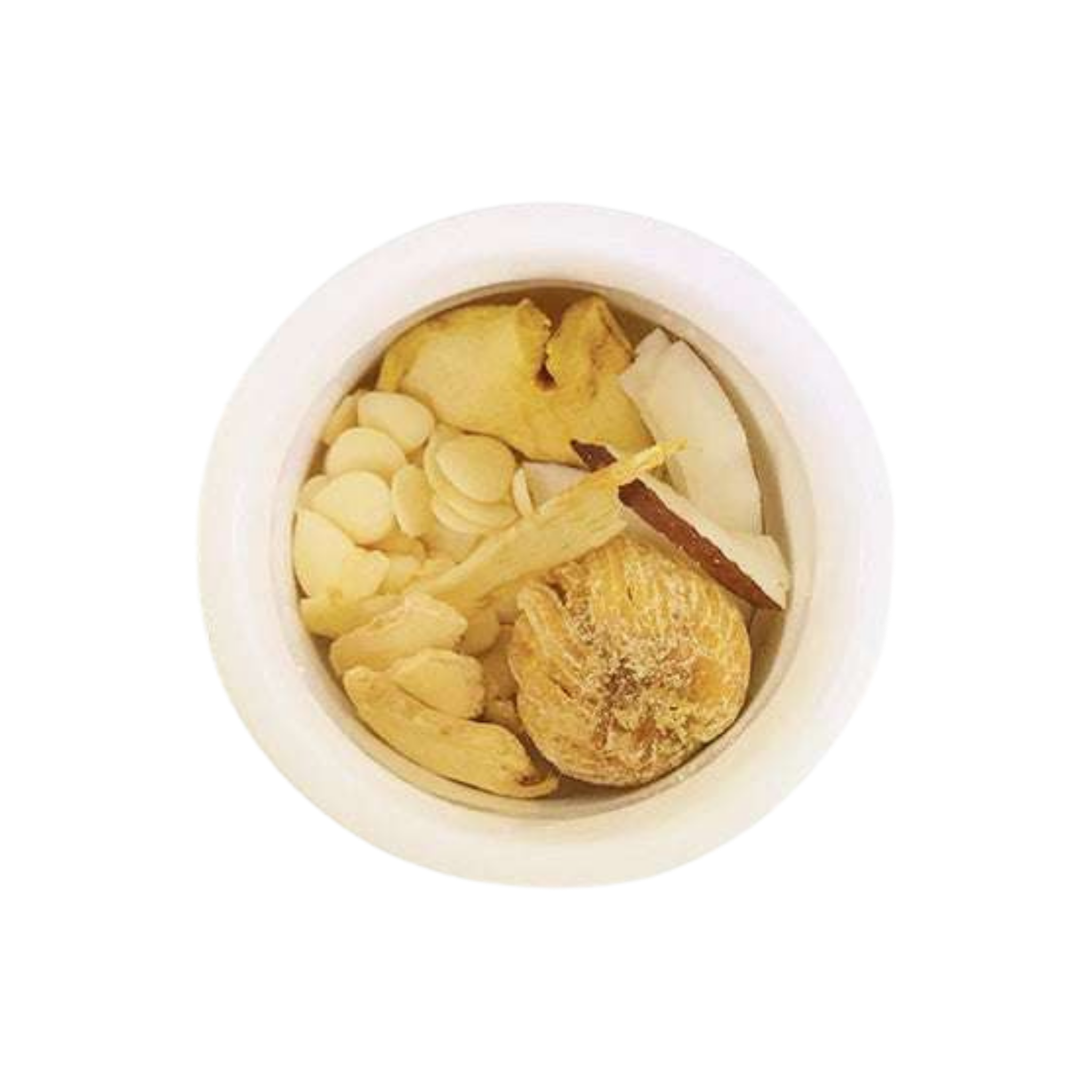 Image of ingredients for root + spring's Dried Ginger & Palm Coconut "Beat the Bloat" Chinese Herbal Tea Mix.