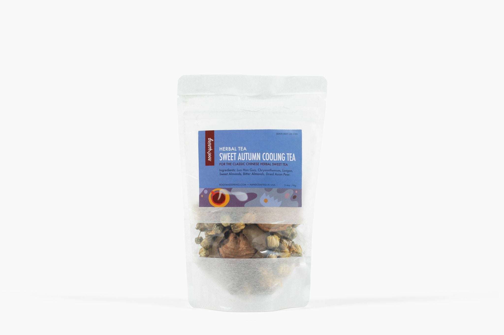 Image of packaging for root + spring's Sweet Autumn Cooling (Liang Cha) Chinese Herbal Tea Mix .